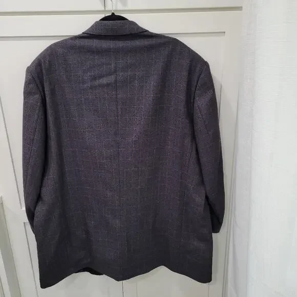 Pronto-Uomo Suit Jacket Blazer Silk Wool Gray Plaid Italy Lined Size 54 Long